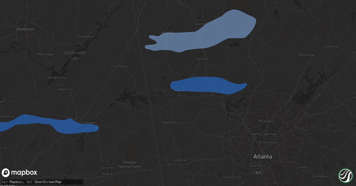 Hail map in Rome, GA on December 29, 2021