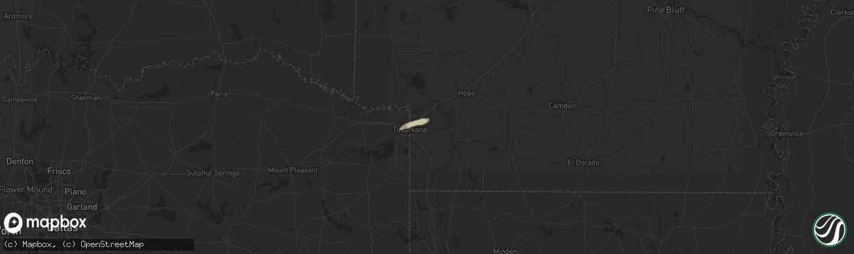 Hail map in Texarkana, AR on December 29, 2021