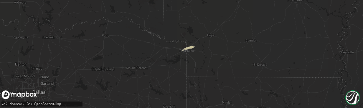 Hail map in Texarkana, TX on December 29, 2021