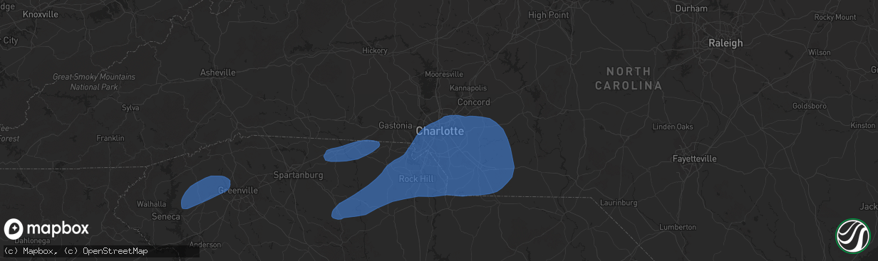 Hail map in Charlotte, NC on December 29, 2024