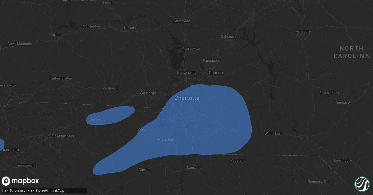 Hail map in Charlotte, NC on December 29, 2024