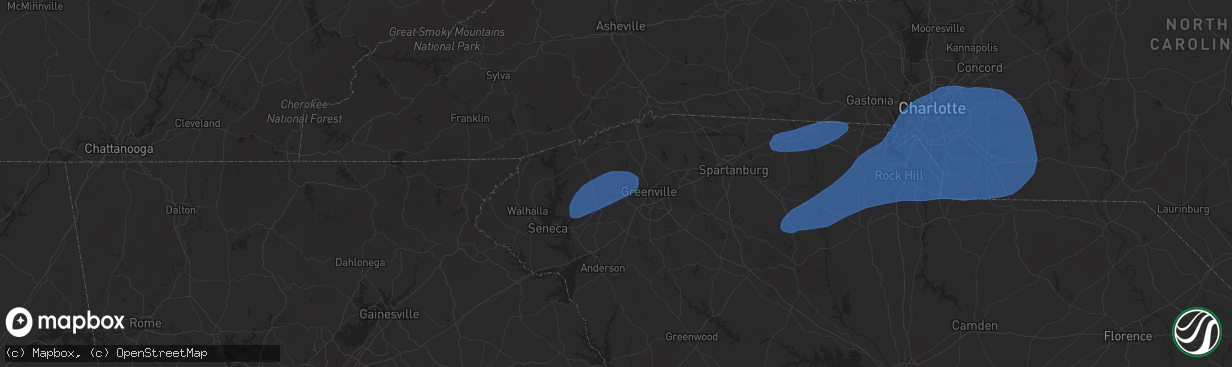 Hail map in Easley, SC on December 29, 2024