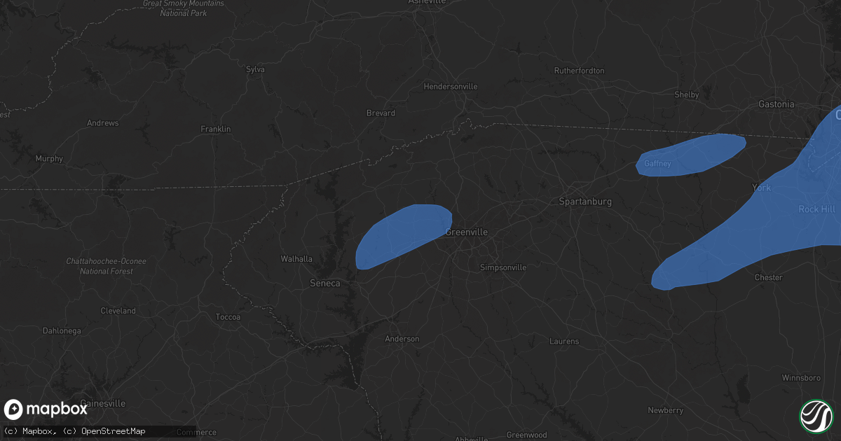 Hail map in Easley, SC on December 29, 2024