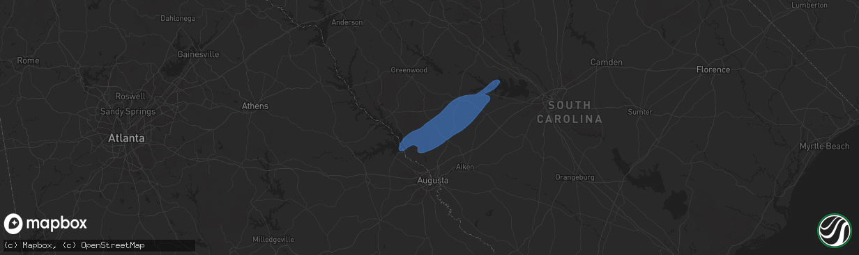 Hail map in Edgefield, SC on December 29, 2024