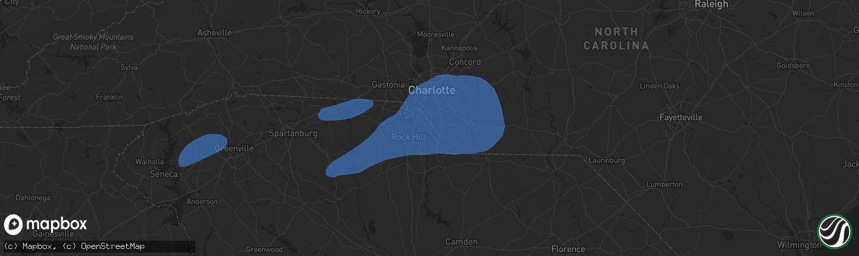 Hail map in Fort Mill, SC on December 29, 2024