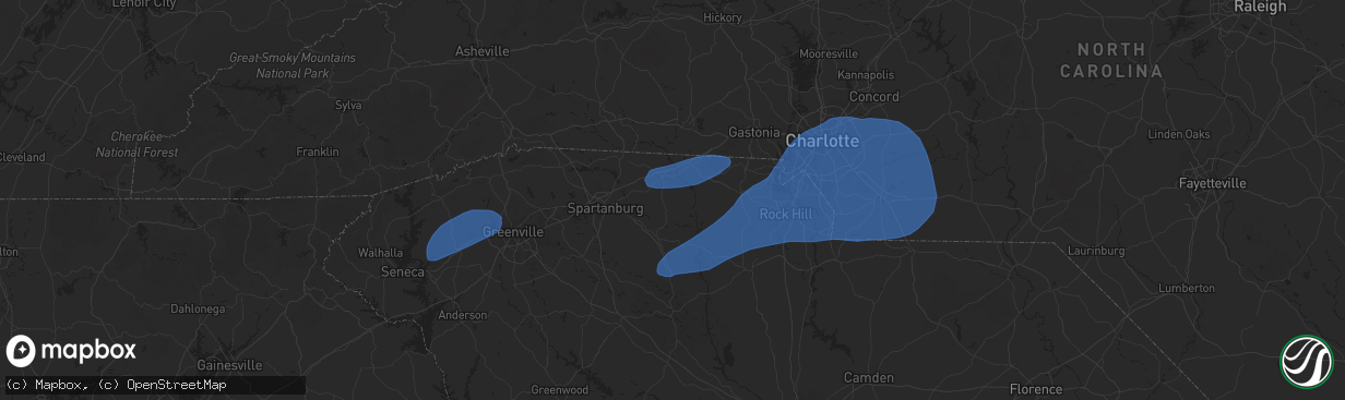 Hail map in Gaffney, SC on December 29, 2024