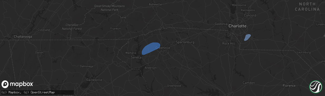 Hail map in Greenville, SC on December 29, 2024