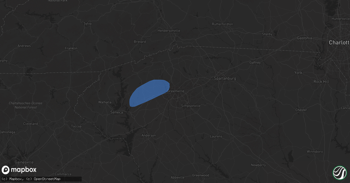 Hail map in Greenville, SC on December 29, 2024