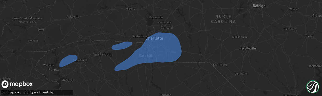 Hail map in Matthews, NC on December 29, 2024