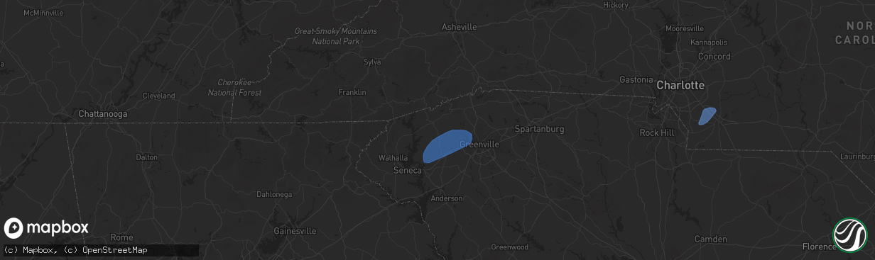 Hail map in Pickens, SC on December 29, 2024