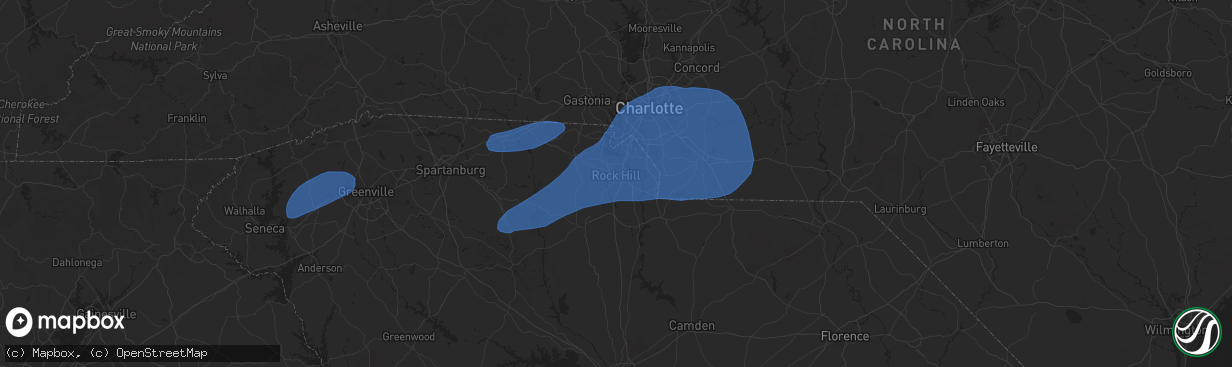 Hail map in Rock Hill, SC on December 29, 2024