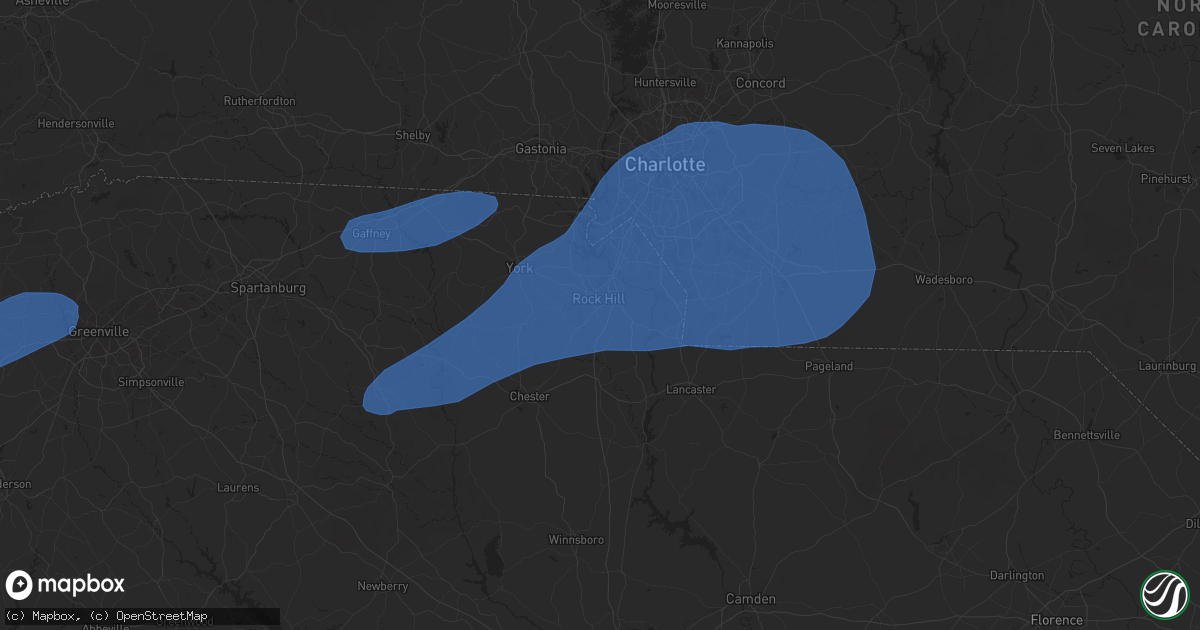 Hail map in Rock Hill, SC on December 29, 2024