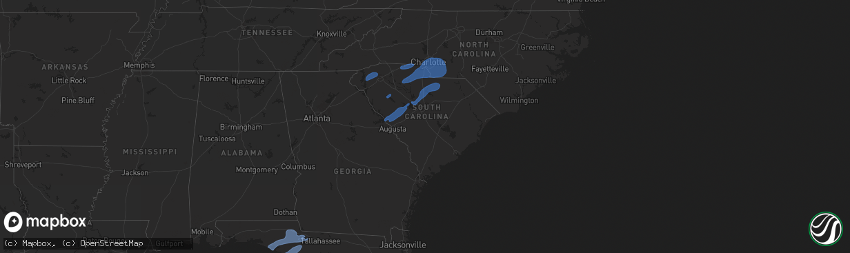 Hail map in South Carolina on December 29, 2024