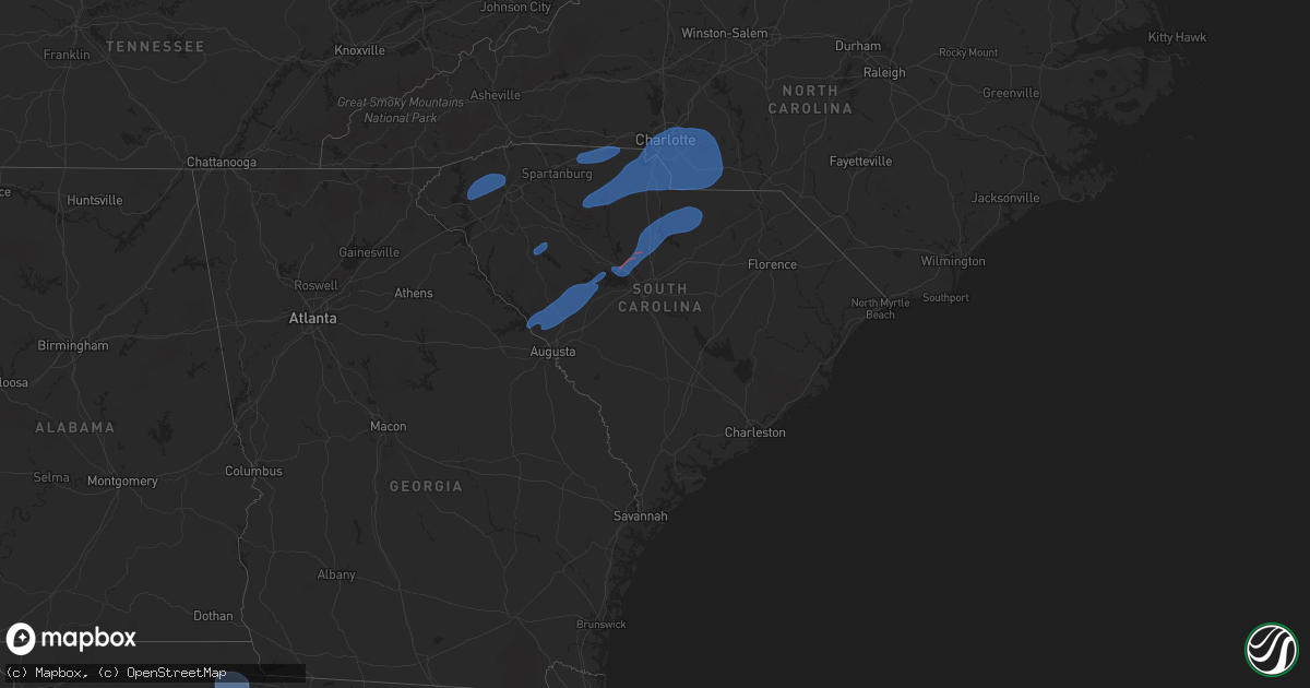 Hail map in South Carolina on December 29, 2024
