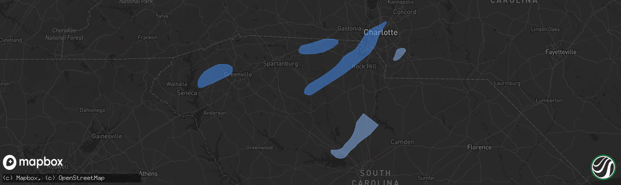 Hail map in Union, SC on December 29, 2024