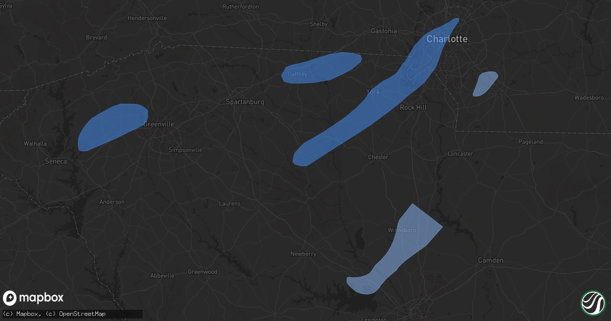 Hail map in Union, SC on December 29, 2024