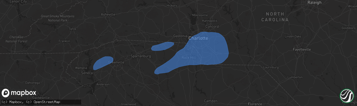 Hail map in York, SC on December 29, 2024