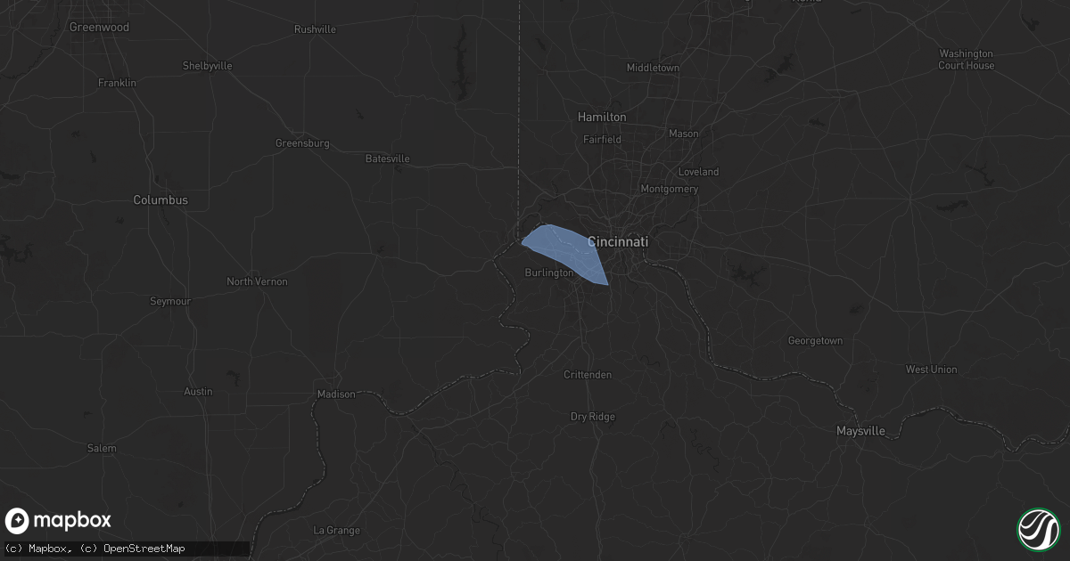 Hail map in Burlington, KY on December 29, 2025