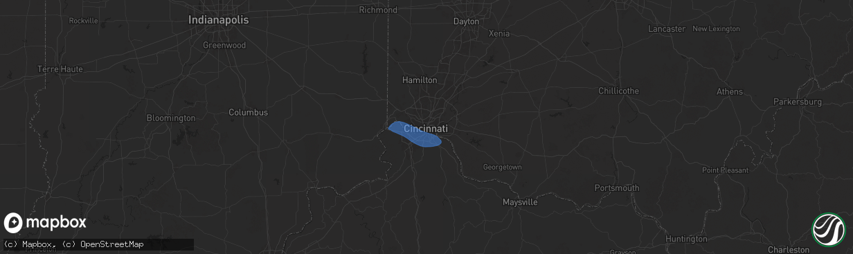 Hail map in Cincinnati, OH on December 29, 2025