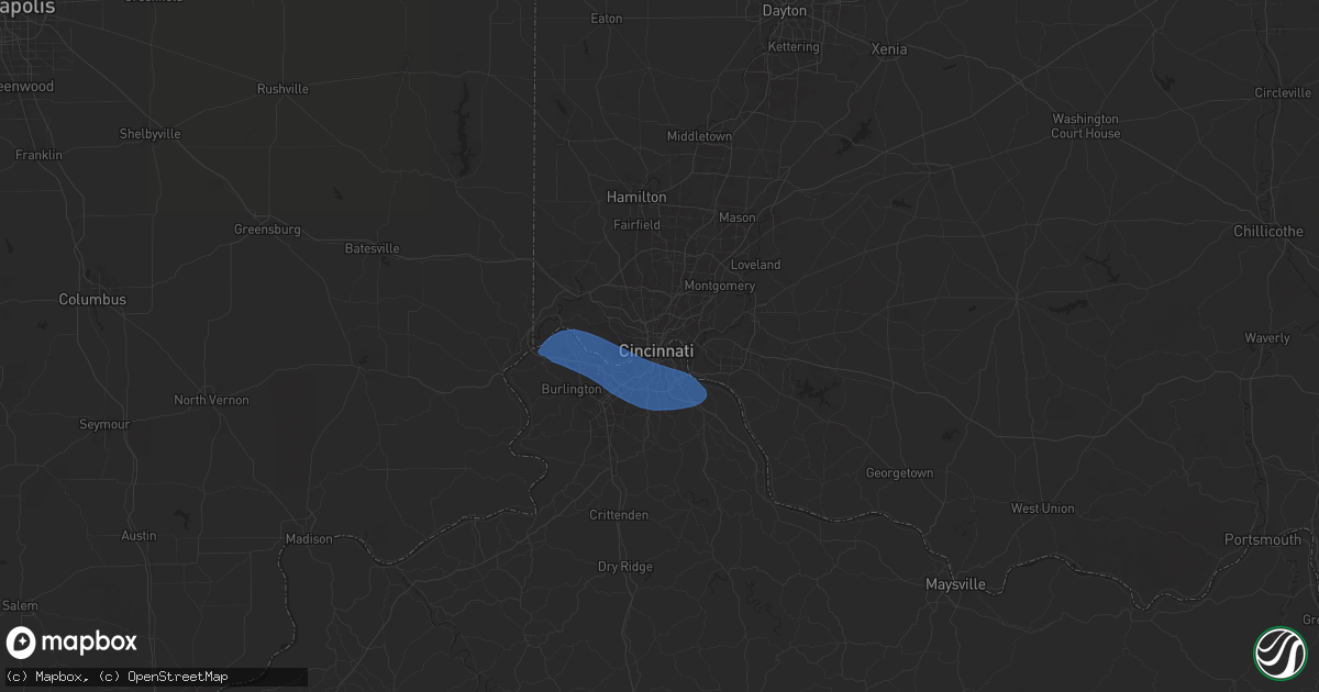 Hail map in Cincinnati, OH on December 29, 2025