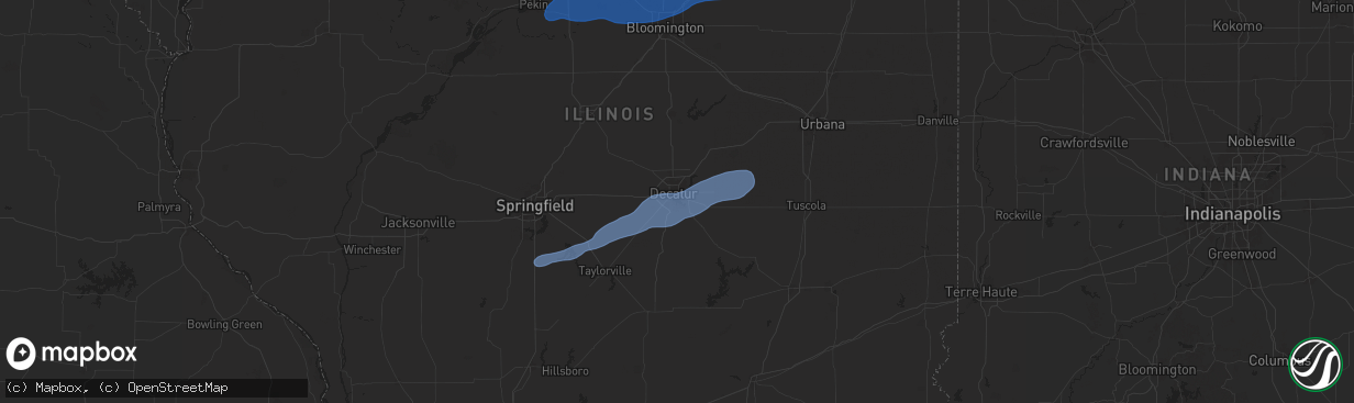 Hail map in Decatur, IL on December 29, 2025