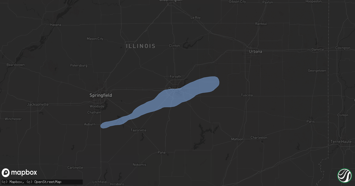 Hail map in Decatur, IL on December 29, 2025