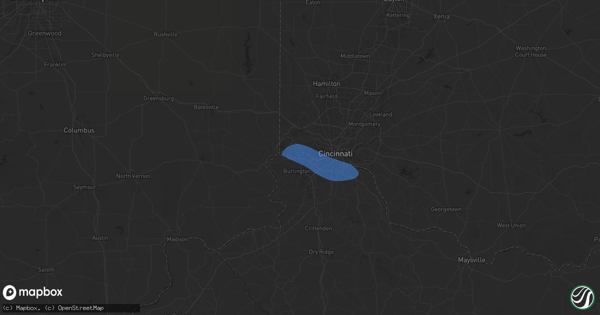 Hail map in Hebron, KY on December 29, 2025