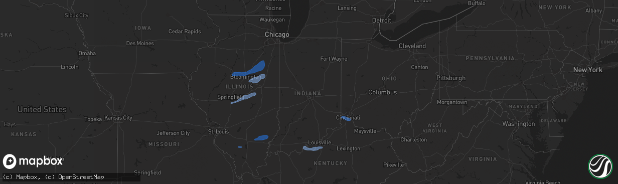Hail map in Indiana on December 29, 2025