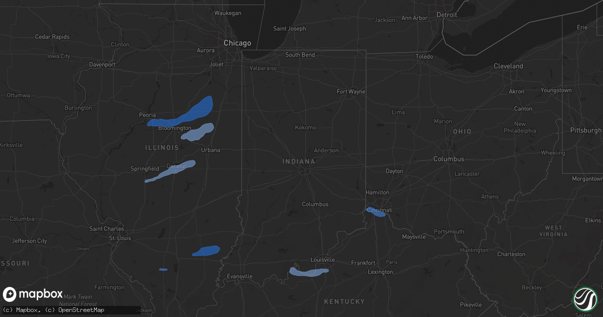 Hail map in Indiana on December 29, 2025