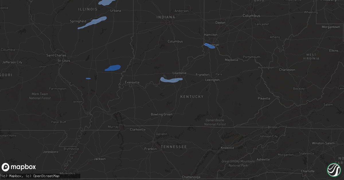 Hail map in Kentucky on December 29, 2025