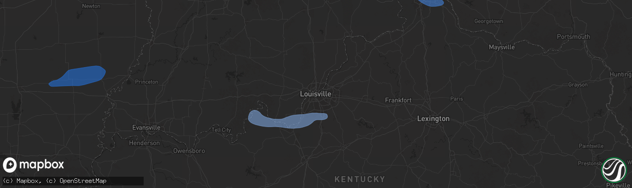 Hail map in Louisville, KY on December 29, 2025