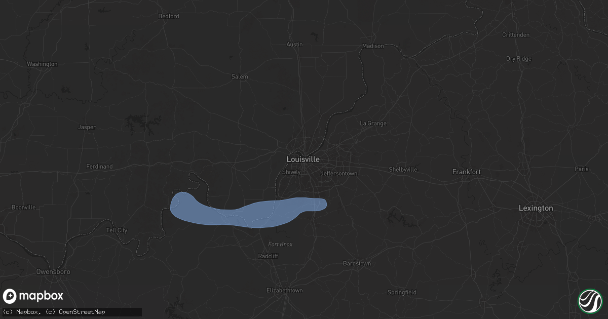 Hail map in Louisville, KY on December 29, 2025