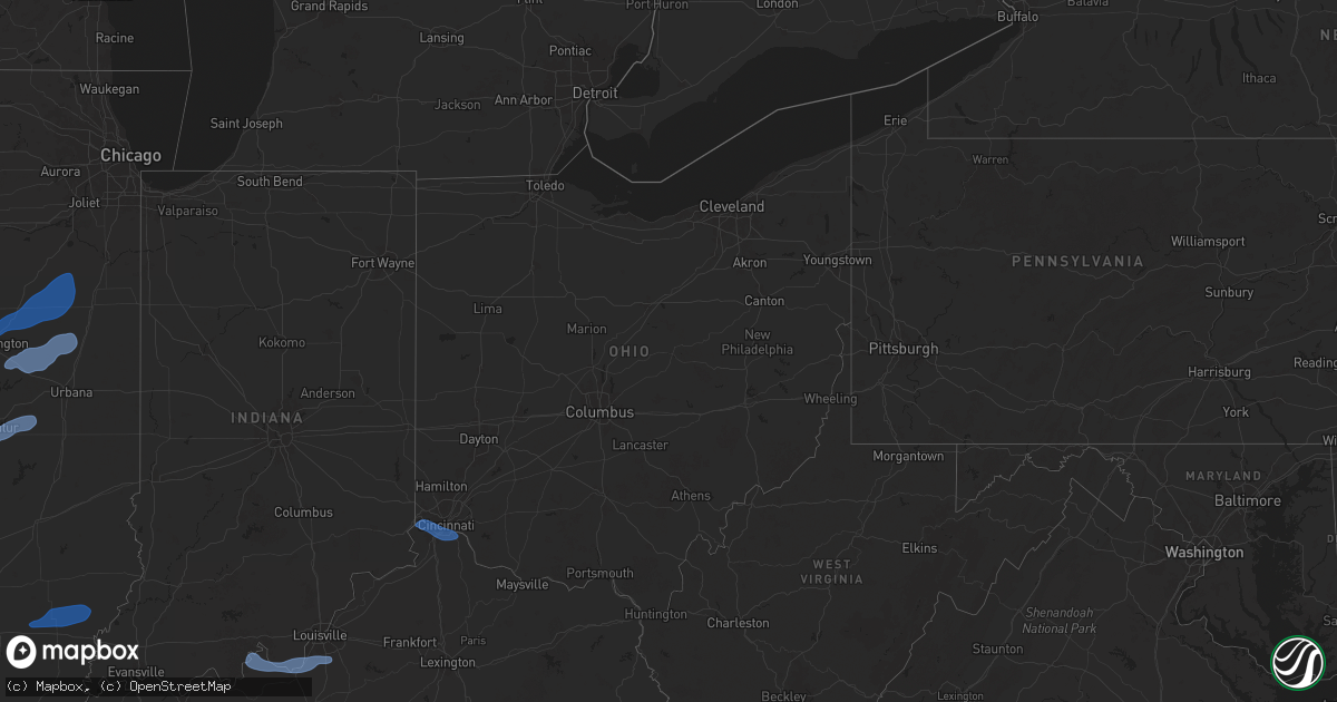 Hail map in Ohio on December 29, 2025