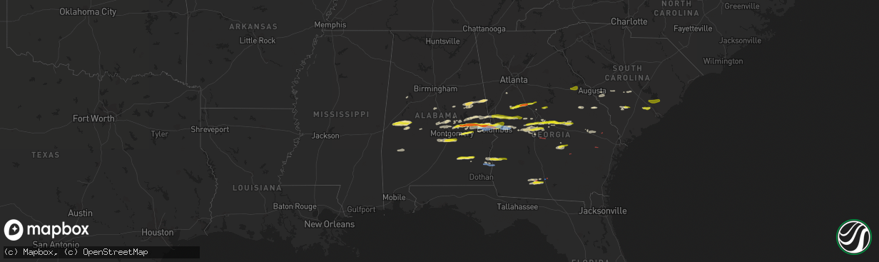 Hail map in Alabama on December 30, 2021