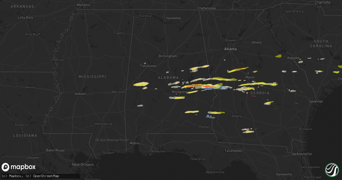 Hail map in Alabama on December 30, 2021
