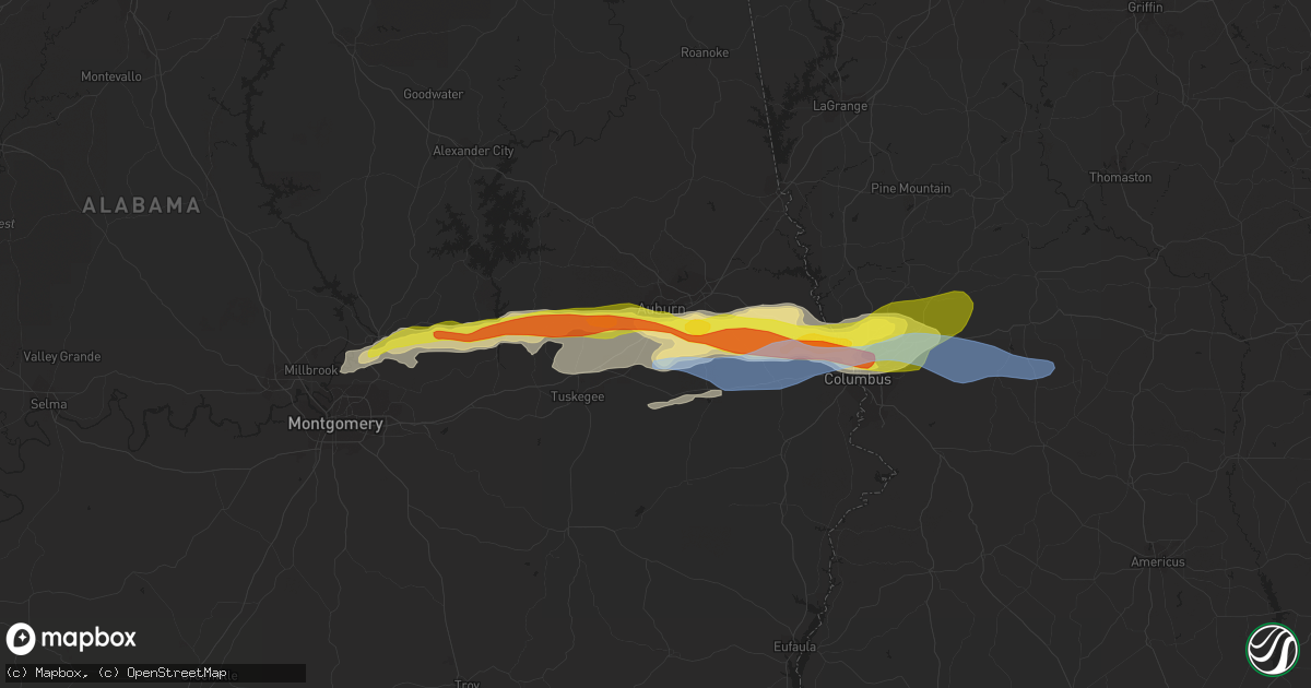 Hail map in Auburn, AL on December 30, 2021