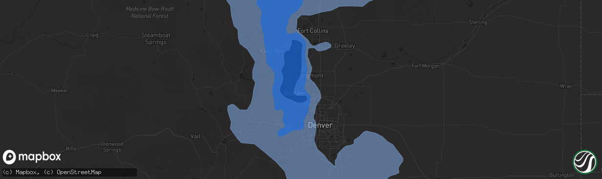 Hail map in Boulder, CO on December 30, 2021