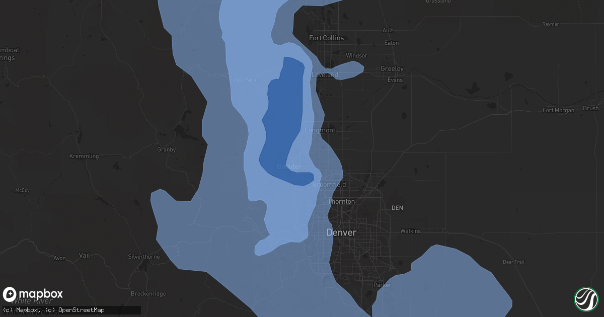 Hail map in Boulder, CO on December 30, 2021