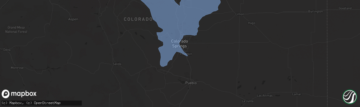 Hail map in Colorado Springs, CO on December 30, 2021