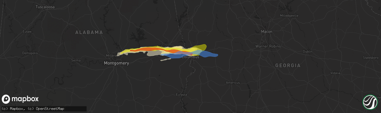 Hail map in Columbus, GA on December 30, 2021