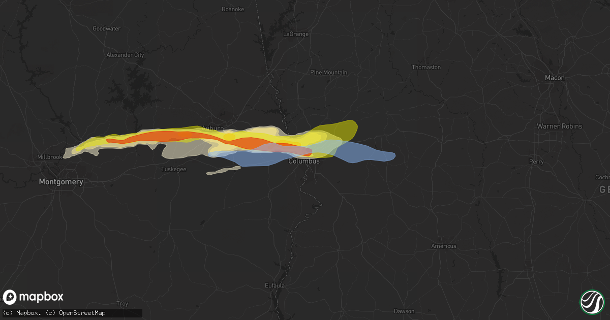 Hail map in Columbus, GA on December 30, 2021