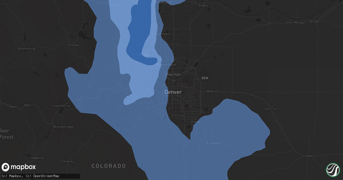 Hail map in Denver, CO on December 30, 2021