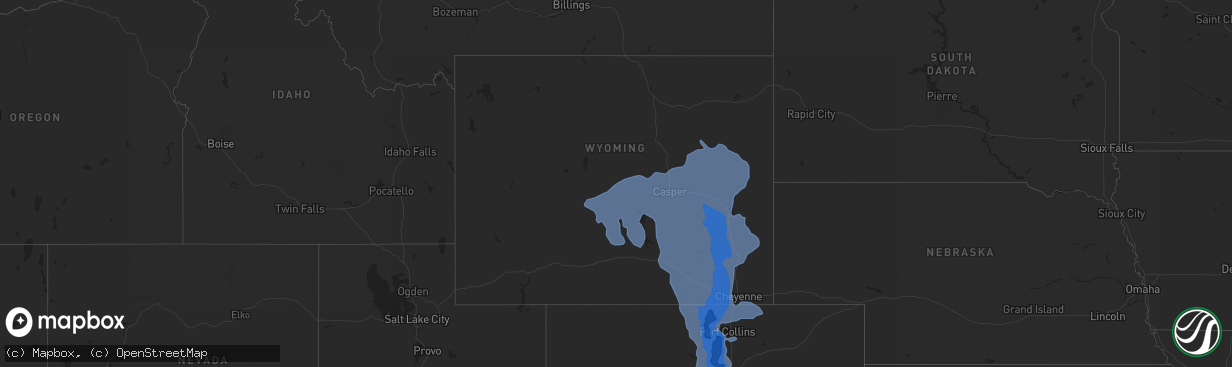 Hail map in Wyoming on December 30, 2021