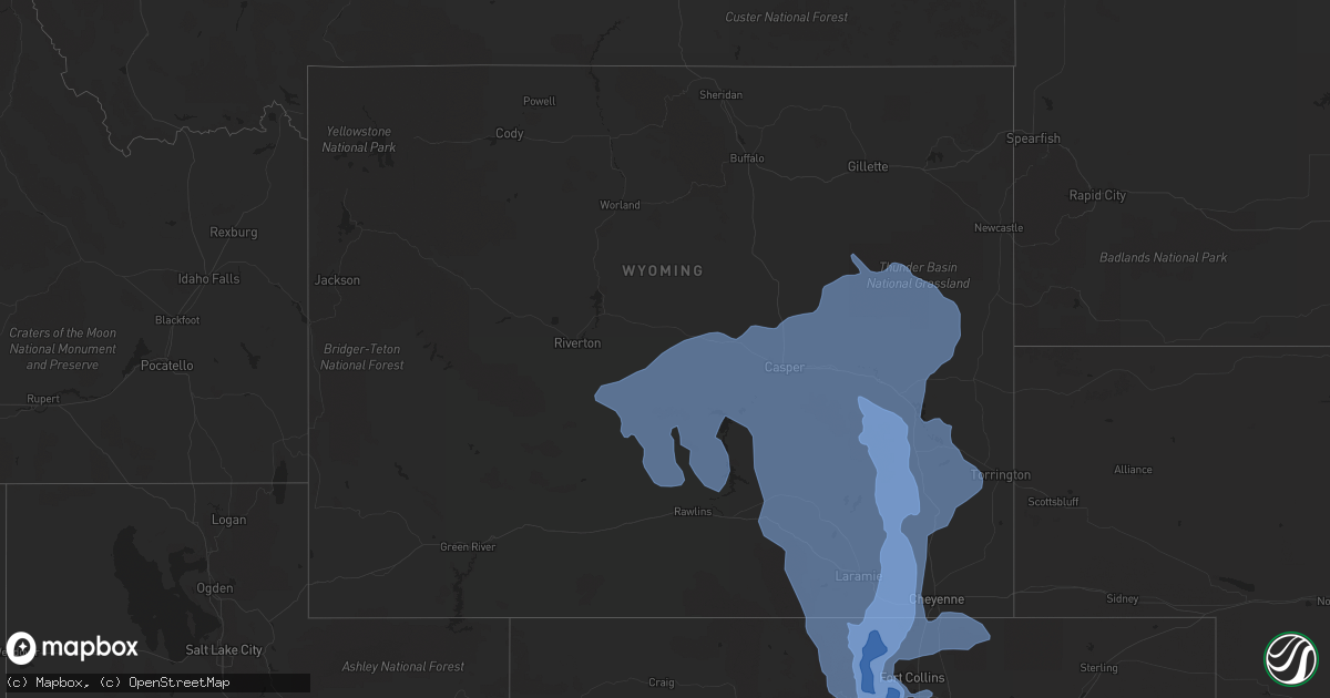 Hail map in Wyoming on December 30, 2021