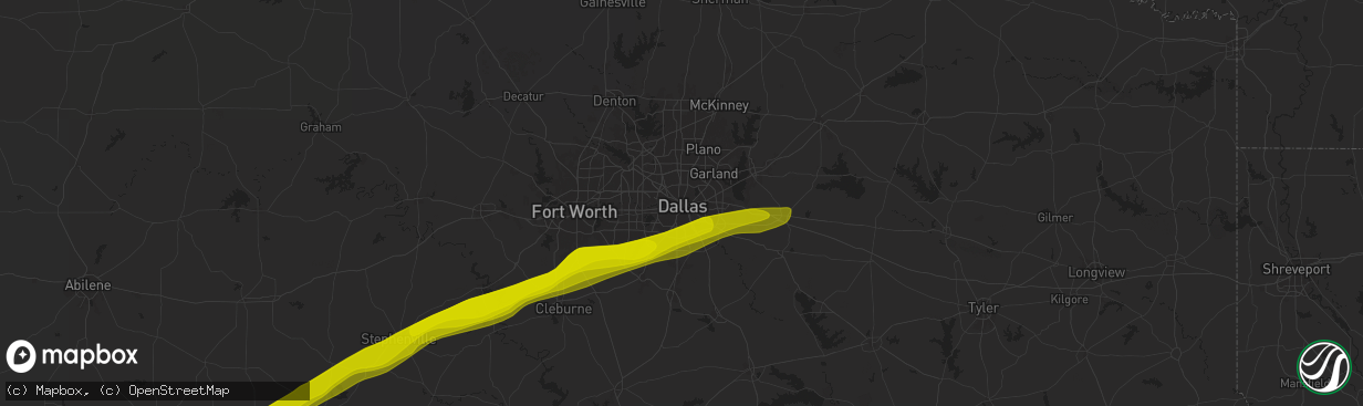 Hail map in Dallas, TX on December 31, 1899
