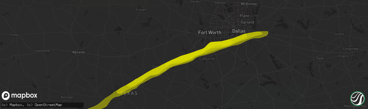 Hail map in Granbury, TX on December 31, 1899