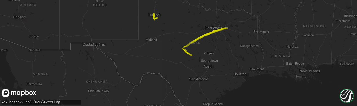 Hail map in Texas on December 31, 1899
