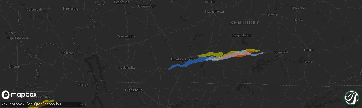 Hail map in Bowling Green, KY on December 31, 2021