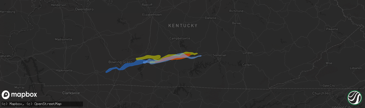 Hail map in Columbia, KY on December 31, 2021