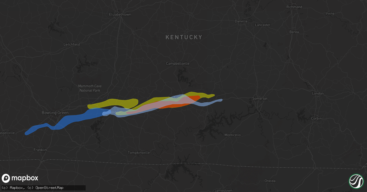 Hail map in Columbia, KY on December 31, 2021